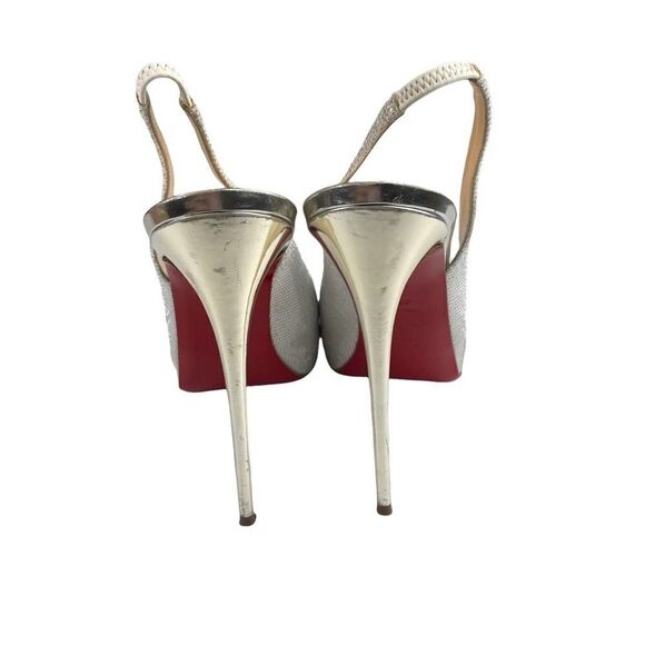 Christian Louboutin Private Number 120 Glitter Luminor Slingback Peep Toe Heels - Picture 10 of 13